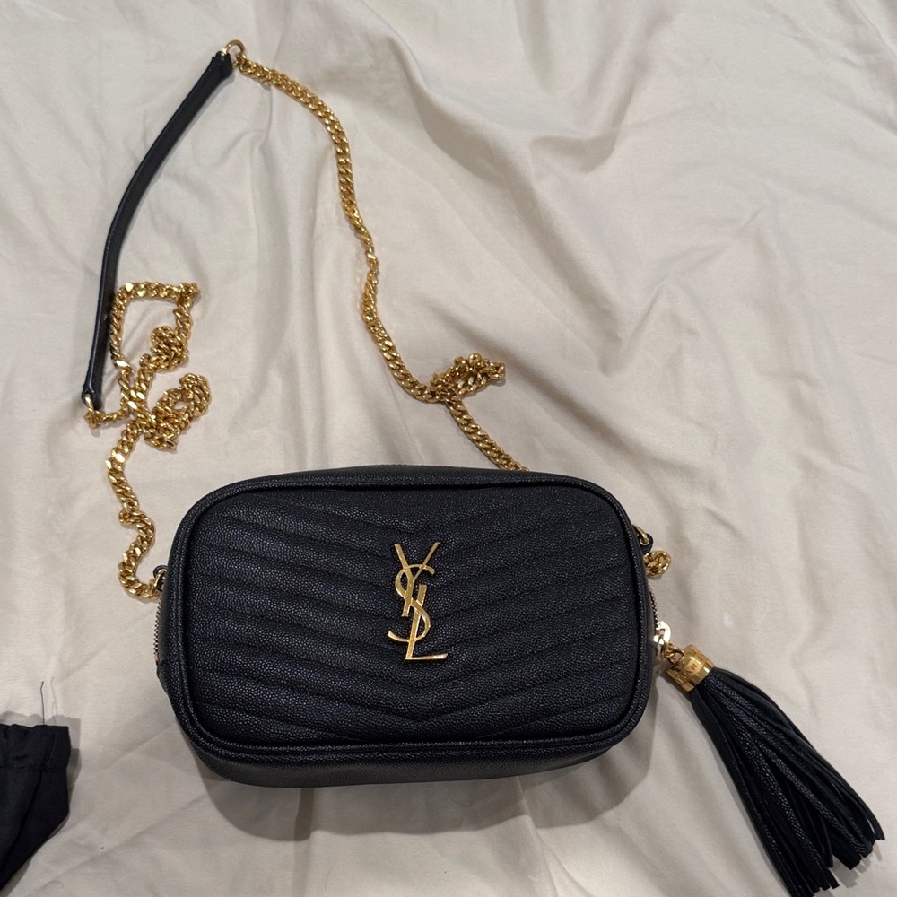 Yves Saint Laurent Black Crossbody Bag with Gold Chain